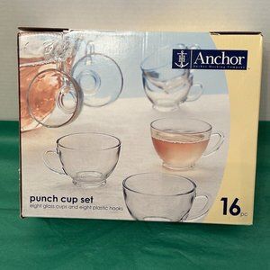 Anchor Hocking 8 Punch Cups & 8 Hooks Parties Weddings Showers Reunion 4 Sets